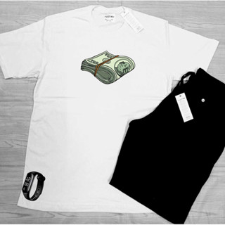 Kit Verão Bermuda + Camiseta estampa MANEY DOLAR caminhada academia leve algodão 100%