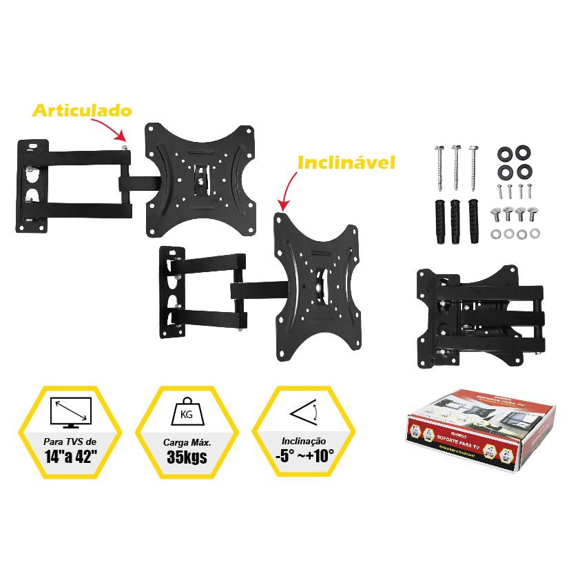 Suporte Para Tv 14" a 42" Polegadas Articulado/Inclinável Alfacell