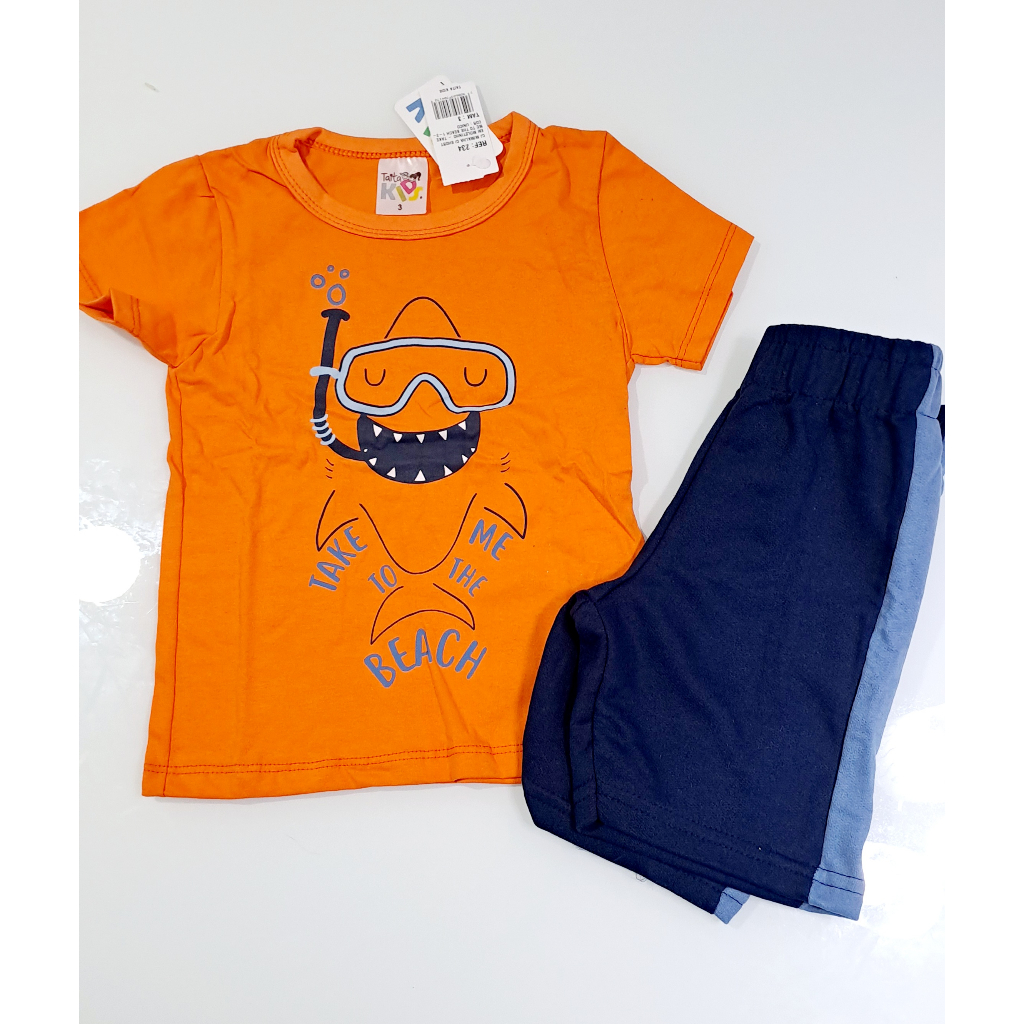 Conjunto menino verão com camiseta ou regata e bermuda moletom Tam 1 ao 14