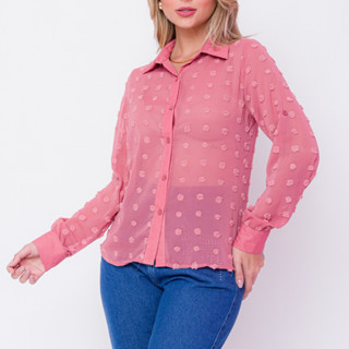 Camisa feminina manga longa transparente com botões 1061