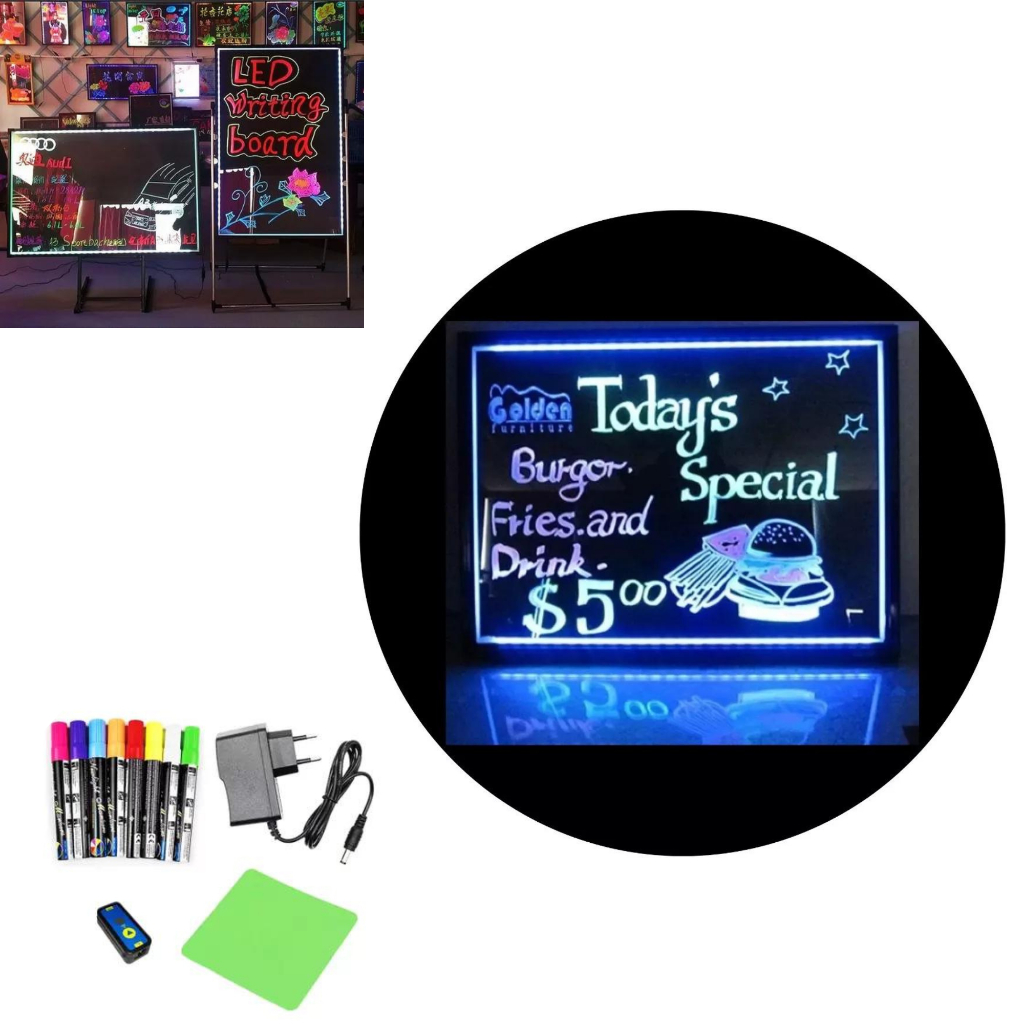 Lousa De Led Painel Letreiro 30x40cm + 8 canetas C/Efeitos
