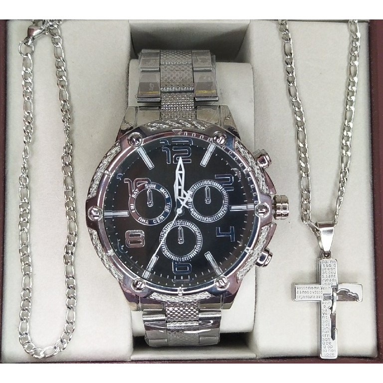 Relógio masculino com conjunto de aço inox em Oferta na Shopee