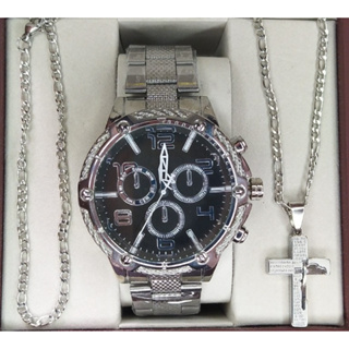 Relógio masculino com conjunto de aço inox em Oferta na Shopee