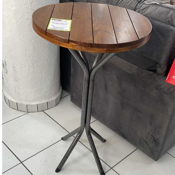 Mesa Bistrô Alta Cozinha Churrasqueira Bar Lanchonete Com Tampo Ripado 60x60 Martelado Grafite Holanda Teixeira em Oferta na Shopee