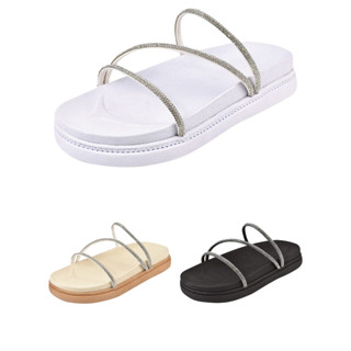 Sandália Feminina Papete Birken Tiras Finas Brilho Strass Donna Santa