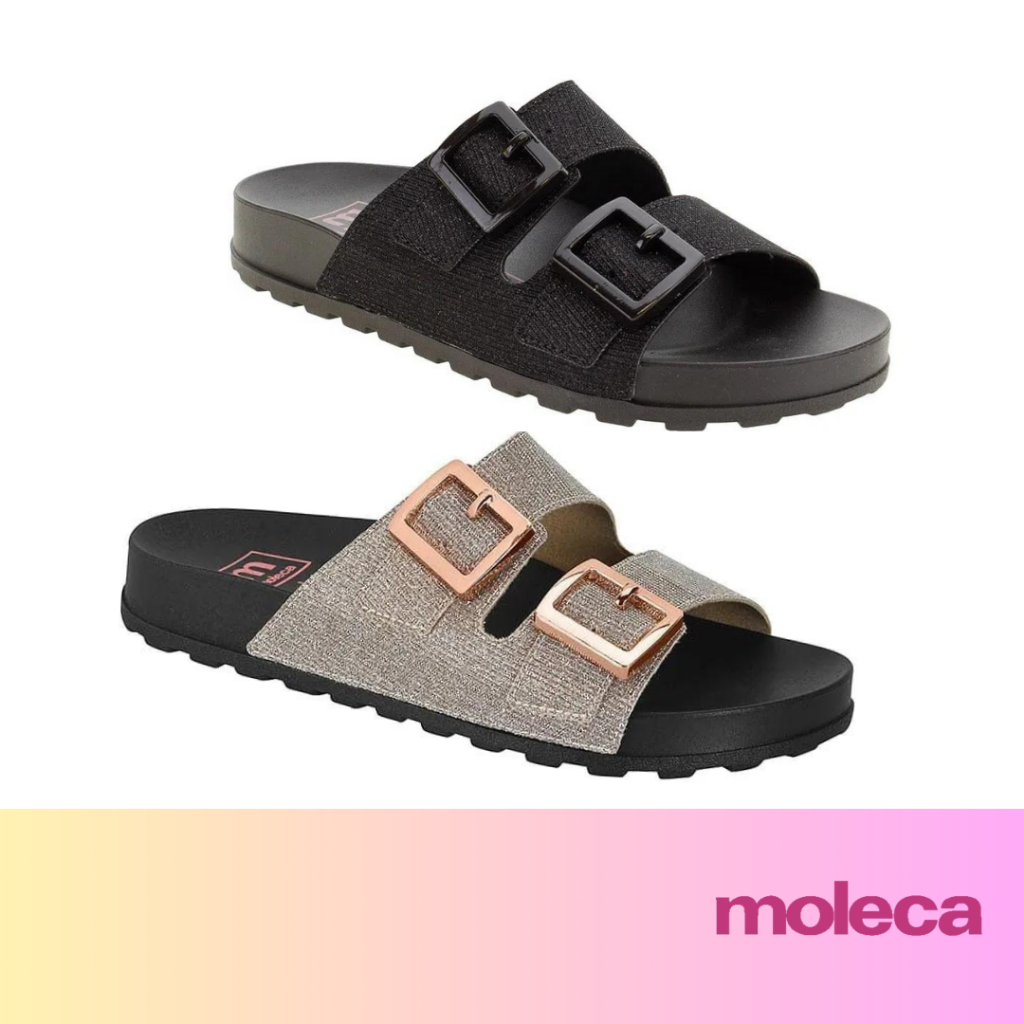 Chinelo Moleca Salto Flatform Slide Papete Brilho Feminino