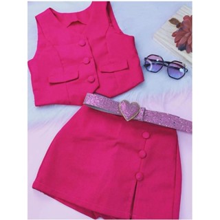 Conjunto infantil e juvenil shorts saia colete alfaiataria
