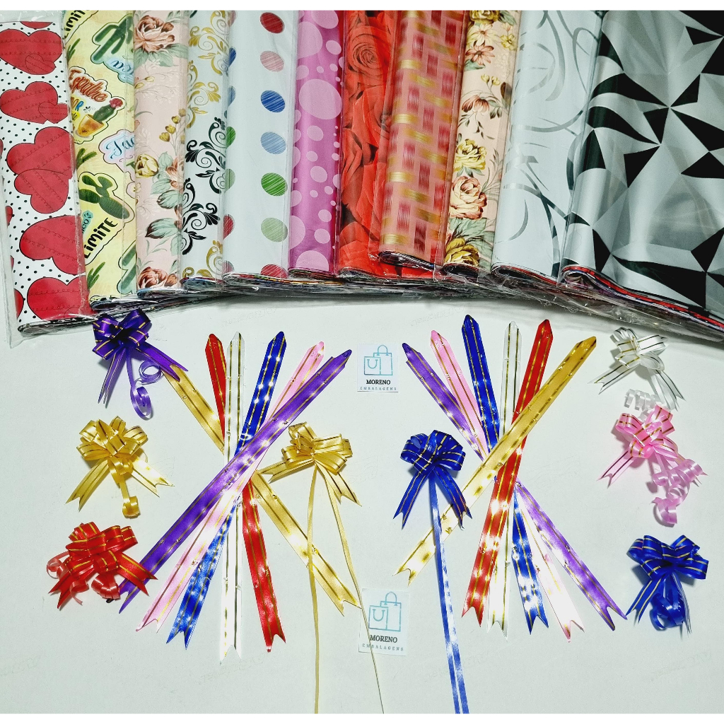 Kit Sacos Para Presente 25x36cm Com 50 Unidades + 50 Laços Magico tamanho11mmx205mm  Já Sortidos