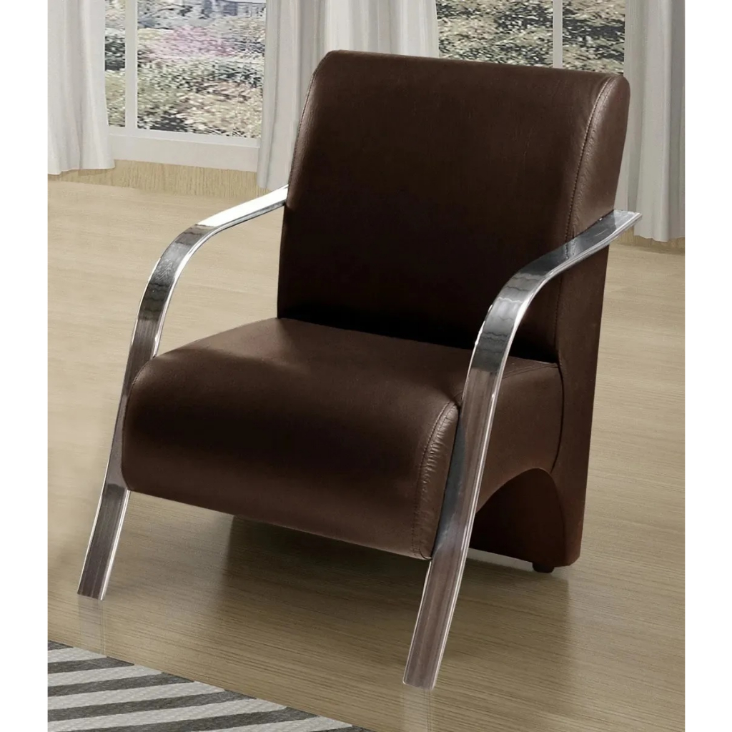 Poltrona Cadeira Decorativa Estofada Roma Recepção Consultório Clínica Corino Marrom Braço...