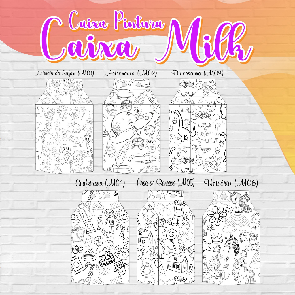 10 Caixas Milk Para Colorir Dia das Crianças - Lembrancinhas de Dia das Crianças, Caixa Para Colorir.