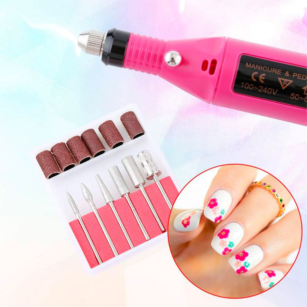 Kit Profissional de Lixadeira de Unhas Elétrica com Broca e Motor Bivolt para Manicure e Pedicure