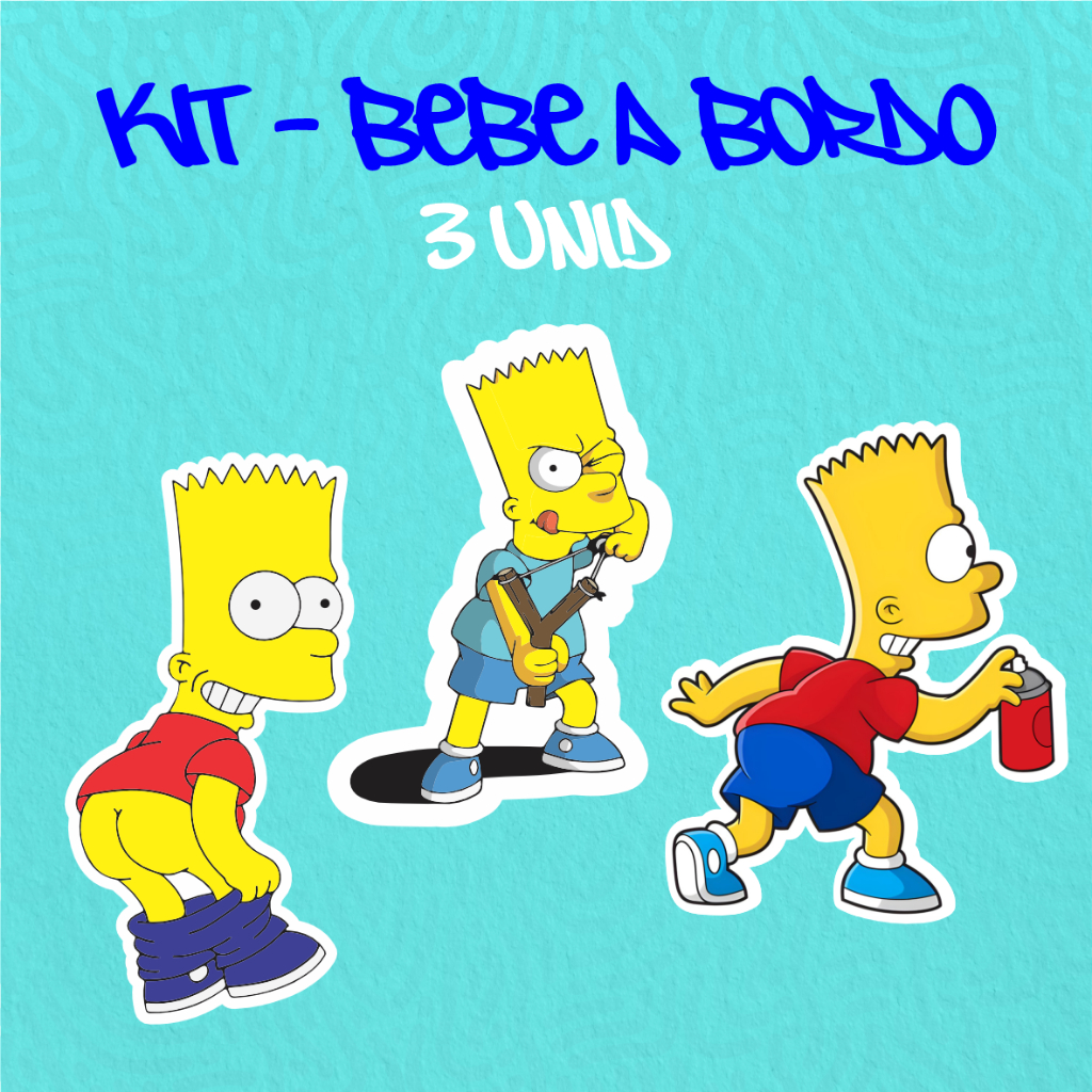 KIT - ADESIVO VINIL - BART SIMPSONS 3 - 3 unid - 10 CM  MOTO,BICICLETA,SKATE,NOTEBOOK,ESPELHO,STICKER