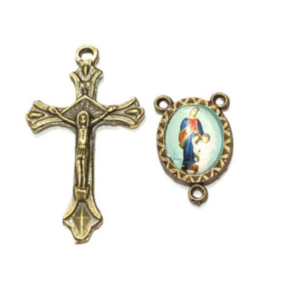 Peças para montagem terços 12 cruz + 12 entremeios nossa senhora auxiliadora ouro velho