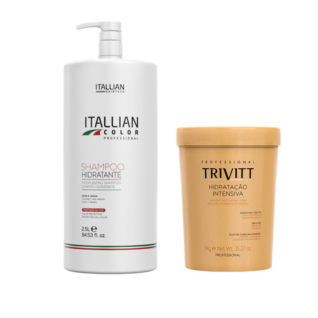 Itallian Color Shampoo Hidratante Lavatório 2,5L + Hidratação Intensiva Trivitt 1kg
