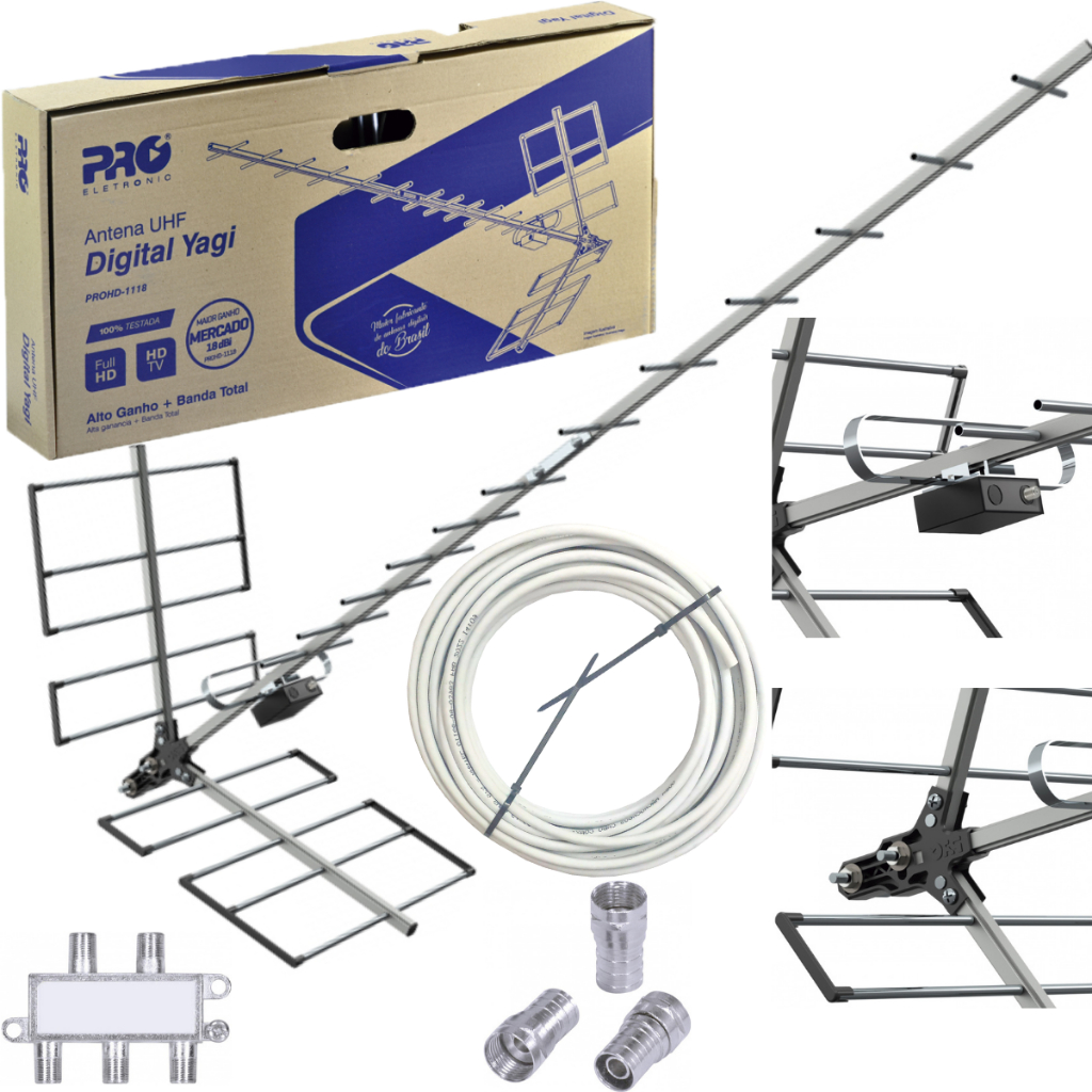 Antena Tv Para Zona Rural Máximo Alcance + 20 Metros Cabo + Divisor de Sinal
