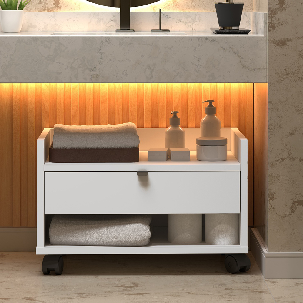 Organizador Gabinete P/ Banheiro Lavabo C/ Gaveta E Rodízio