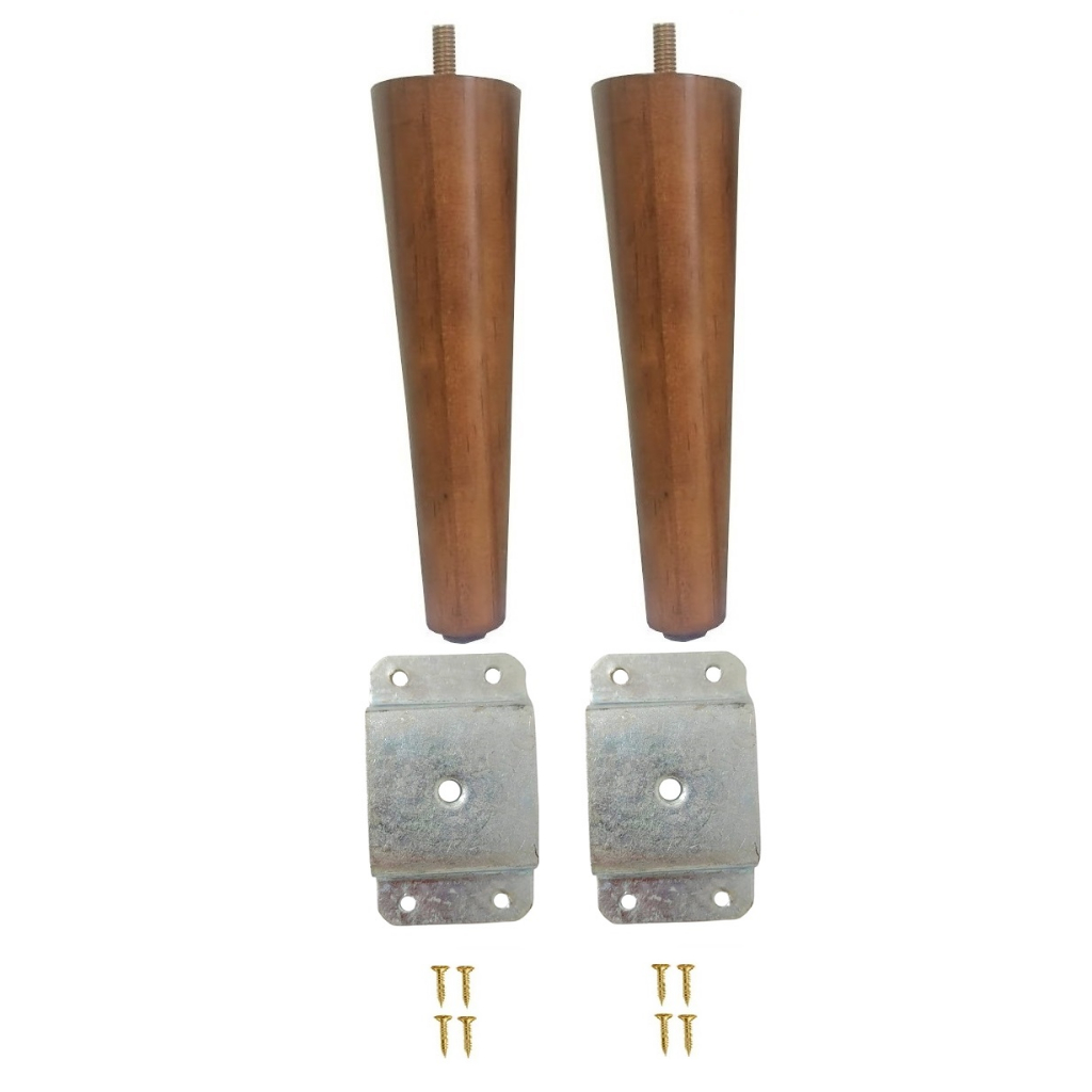 2 Pés Palito 17cm Puff Sofá Rack Poltrona Banco Madeira + 2 Chapinha Chapa Metal Reta + Parafusinhos - JTHOME