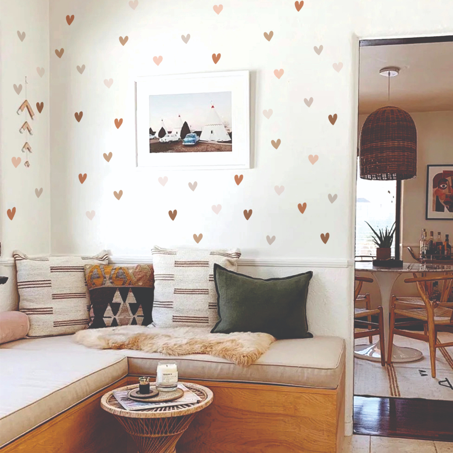 Adesivo de Parede Boho Corações Terrosos Decorativo Quarto Facil Aplicação