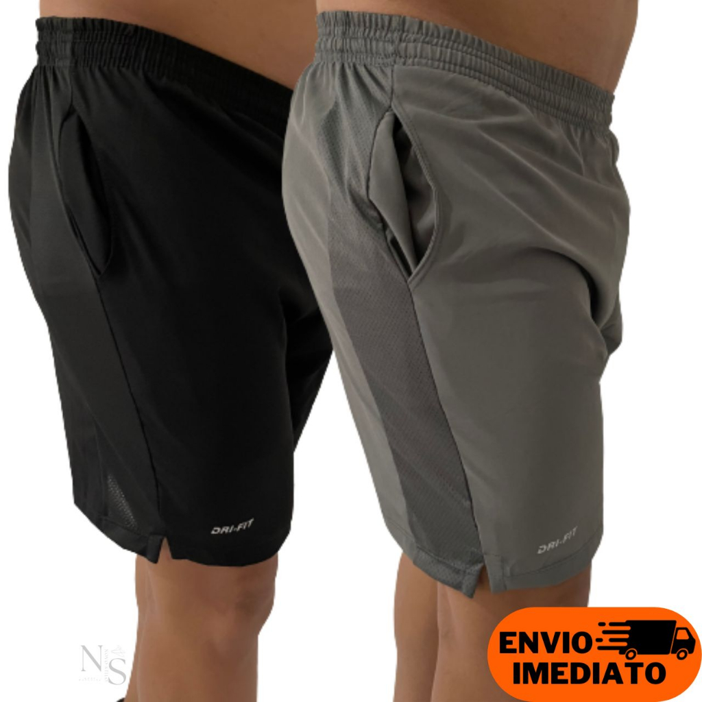 2 Shorts Academia Masculino Kit Bermudas Tactel Elastano com Dry Fit Moda Fitness