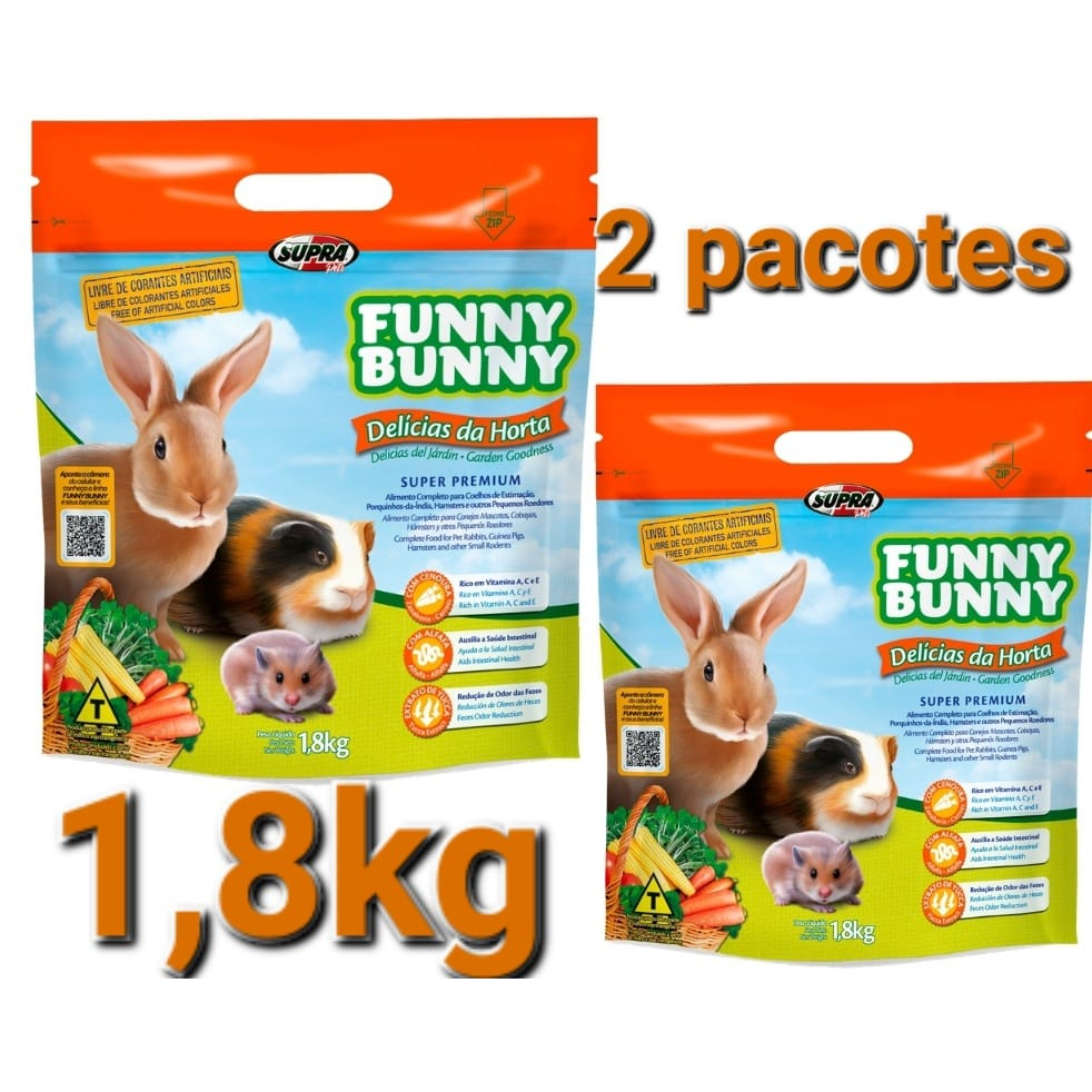 FUNNY BUNNY RAÇÃO PARA ROEDORES HAMSTER PORQUINHO 1,8KG 2 PACOTES