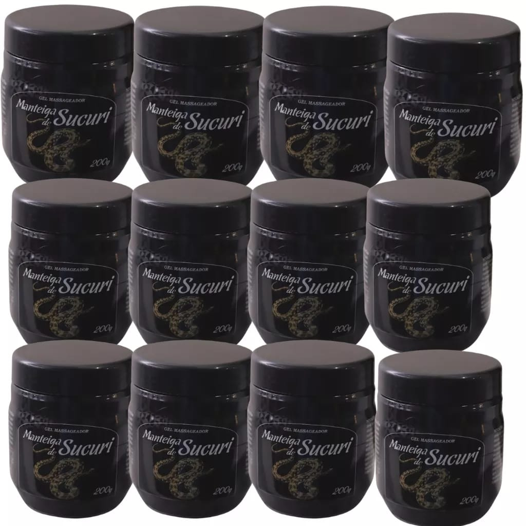 kit com 12 unidades gel massageador manteiga de sucuri- banha 200gr (com caixinha individual)