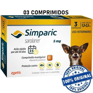 Antipulgas Para Cães Simparic 5mg 1,3-2,5kg 3 Comprimidos