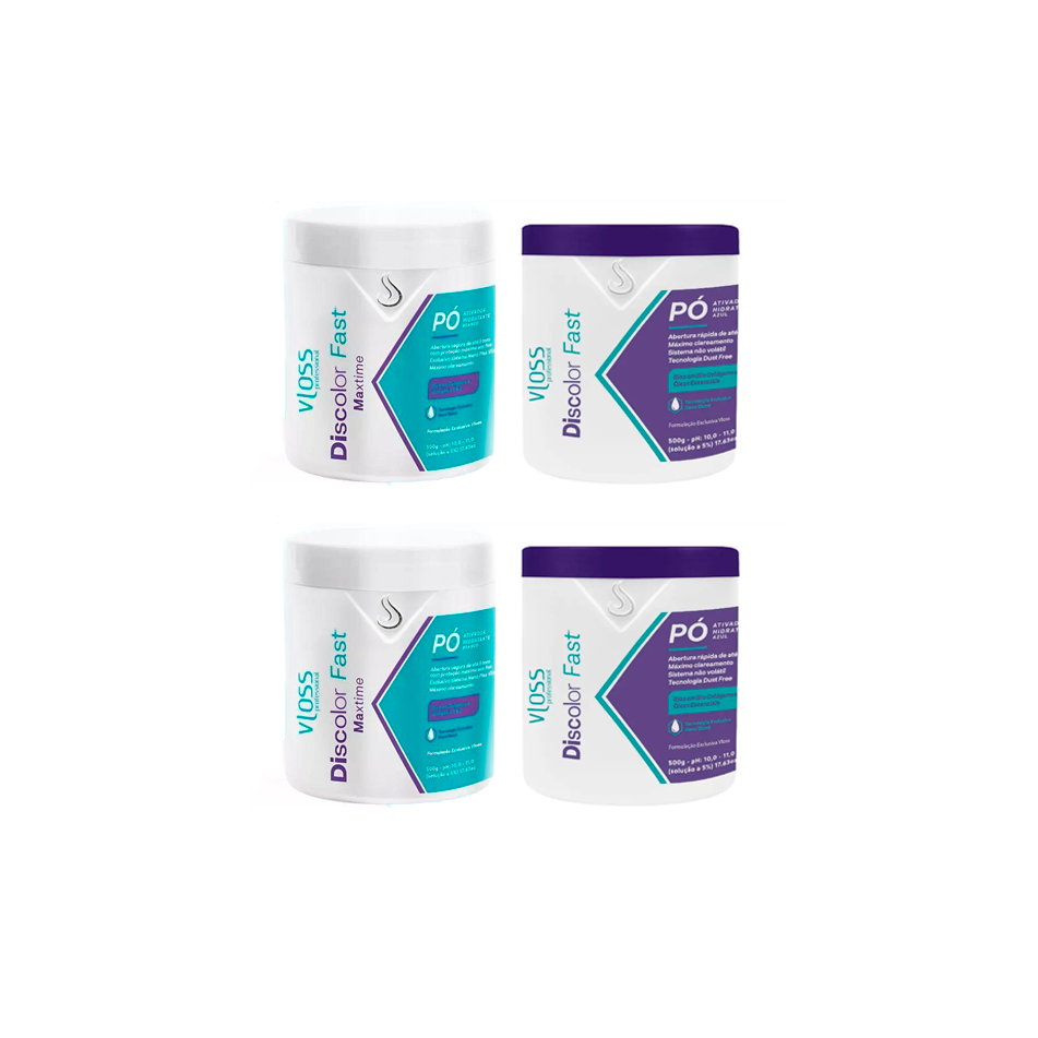 4 Pó Discolor Fast 2x Branco 500g + 2x Azul 500g vloss Cosmeticos