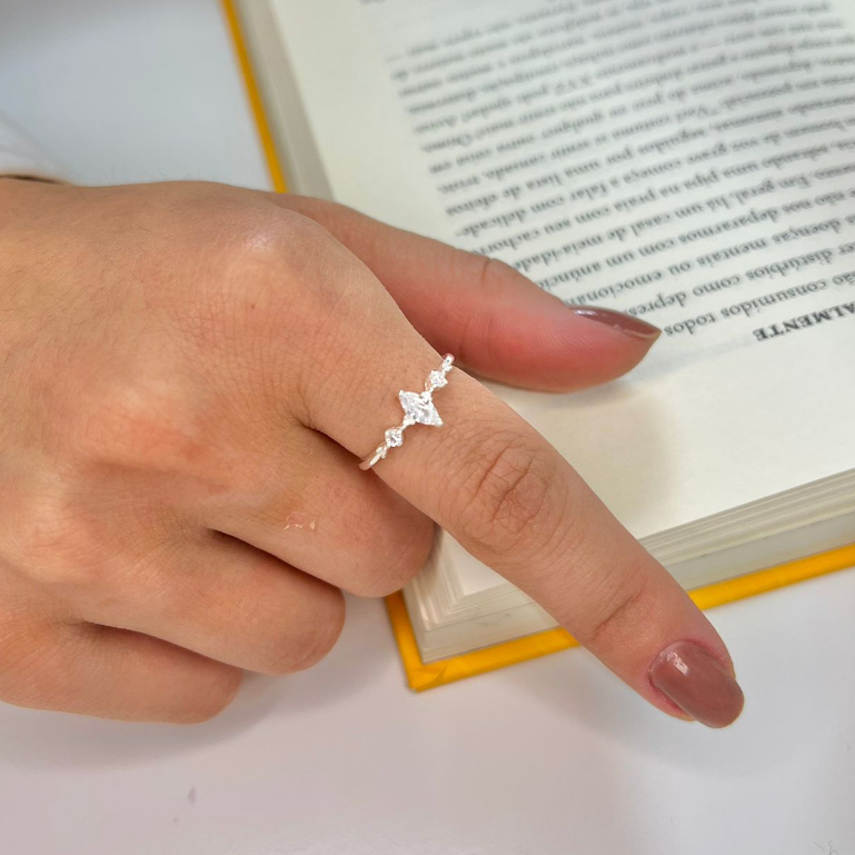 Anel Solitario Navete Zirconia Prata 925 Legitima em Oferta na Shopee