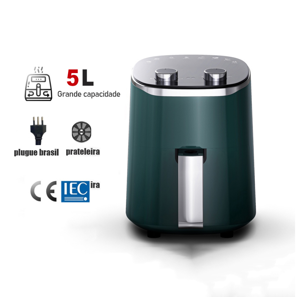 Air Fryer Manípulo Manual  Forno Elétrico de Ar Quente Grande 5L/1350W