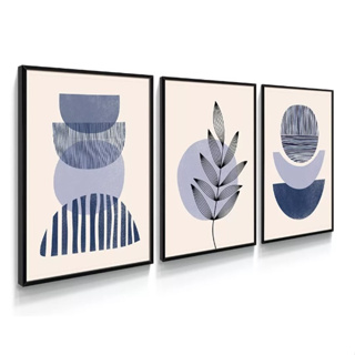 Quadros Decorativos Abstrato Azul Floral Geometria Sala em Oferta na Shopee