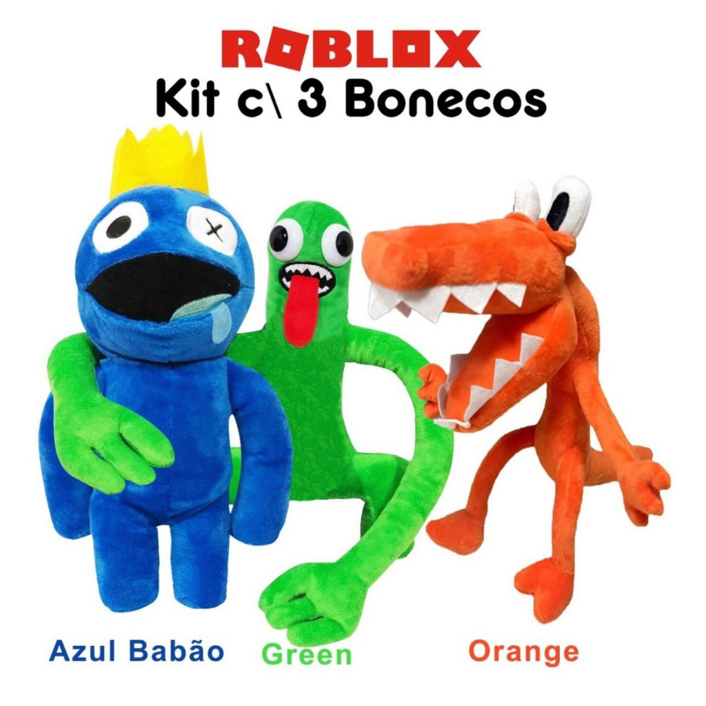 Boneco Roblox Rainbow Friends Pelúcia kit com 3 bonecos 30cm Azul Green Orange Infantil Presente