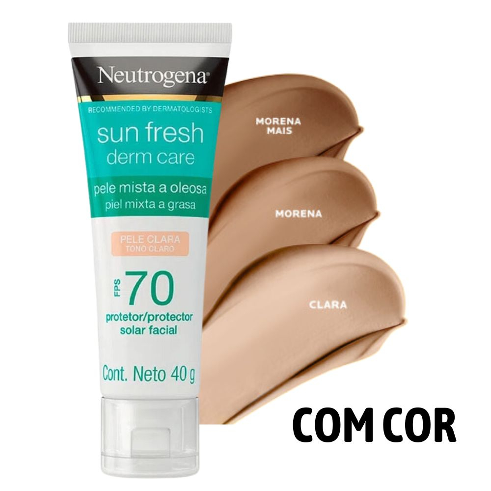 Protetor Solar Facial Com Cor Pele Clara Morena e Morena Mais Negra FPS 70 Sunfresh Neutrogena 40g Oil Free Toque Seco Com Vitamina C