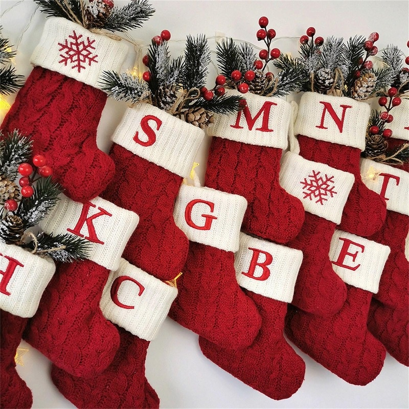 Enfeite de Natal Letras Vermelhas De Floco De Neve Meias De Natal Pingentes De árvore De N...