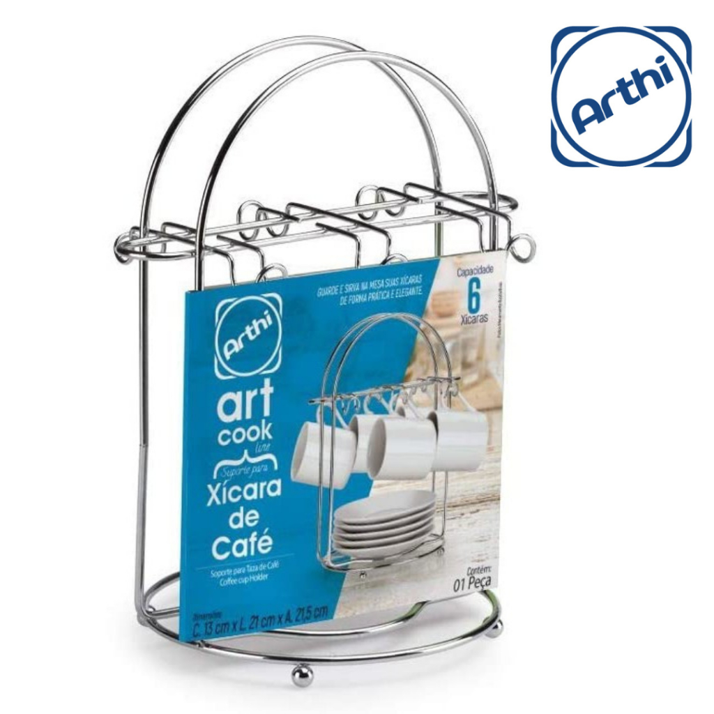 Suporte Para Xícaras E Pires De Café Cromado Arthi Art Cook em Oferta na Shopee