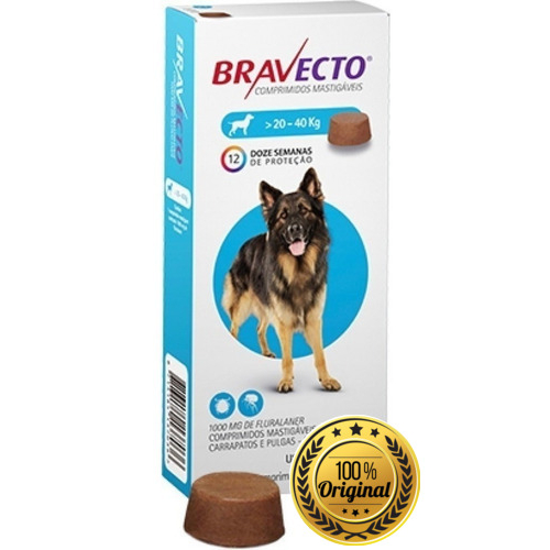 3 Remedios Antipulgas e Carrapatos MSD Bravecto para Cães de 20 a 40 Kg 1000 mg - Envio Imediato