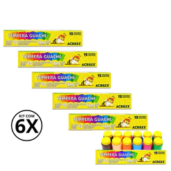 KIT 6 Tinta Guache Acrilex- Caixa Com 12 Cores 15Ml Cada - ACRILEX