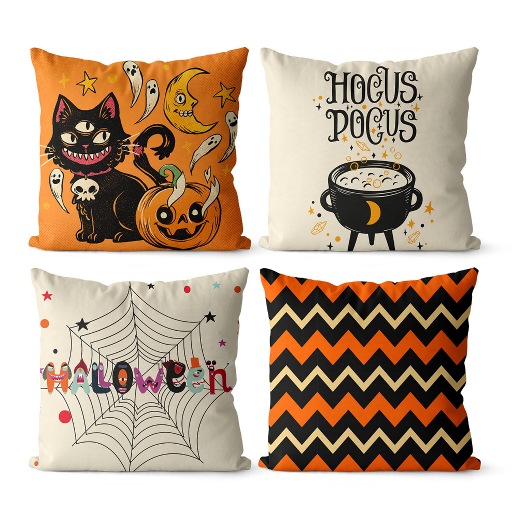 Kit 4 Capas De Almofadas Decorativas Para O HALLOWEEN 45x45