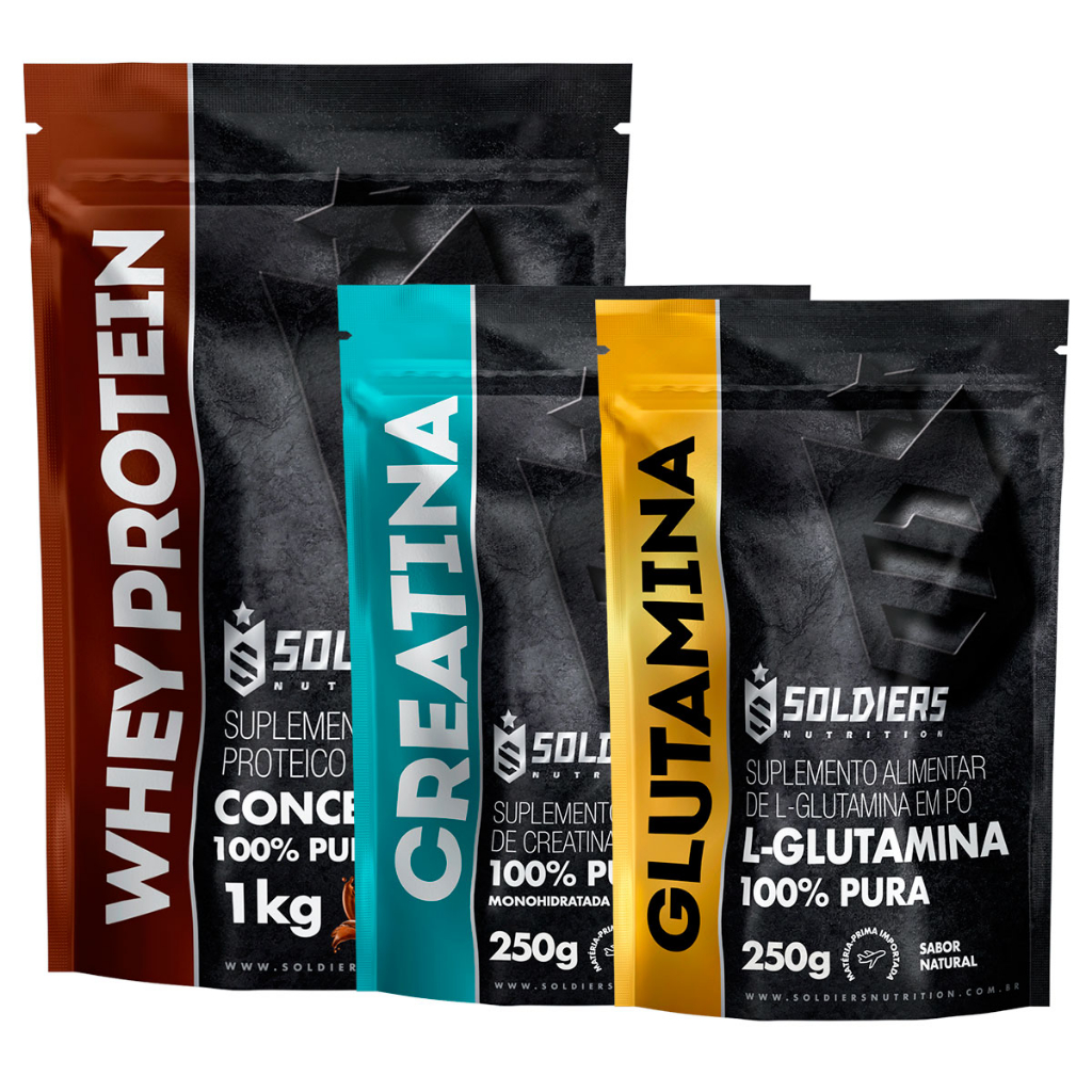 Kit: Whey Protein Concentrado 2Kg + Creatina Monohidratada 250g + Glutamina 250g - 100% Importado - Soldiers Nutrition
