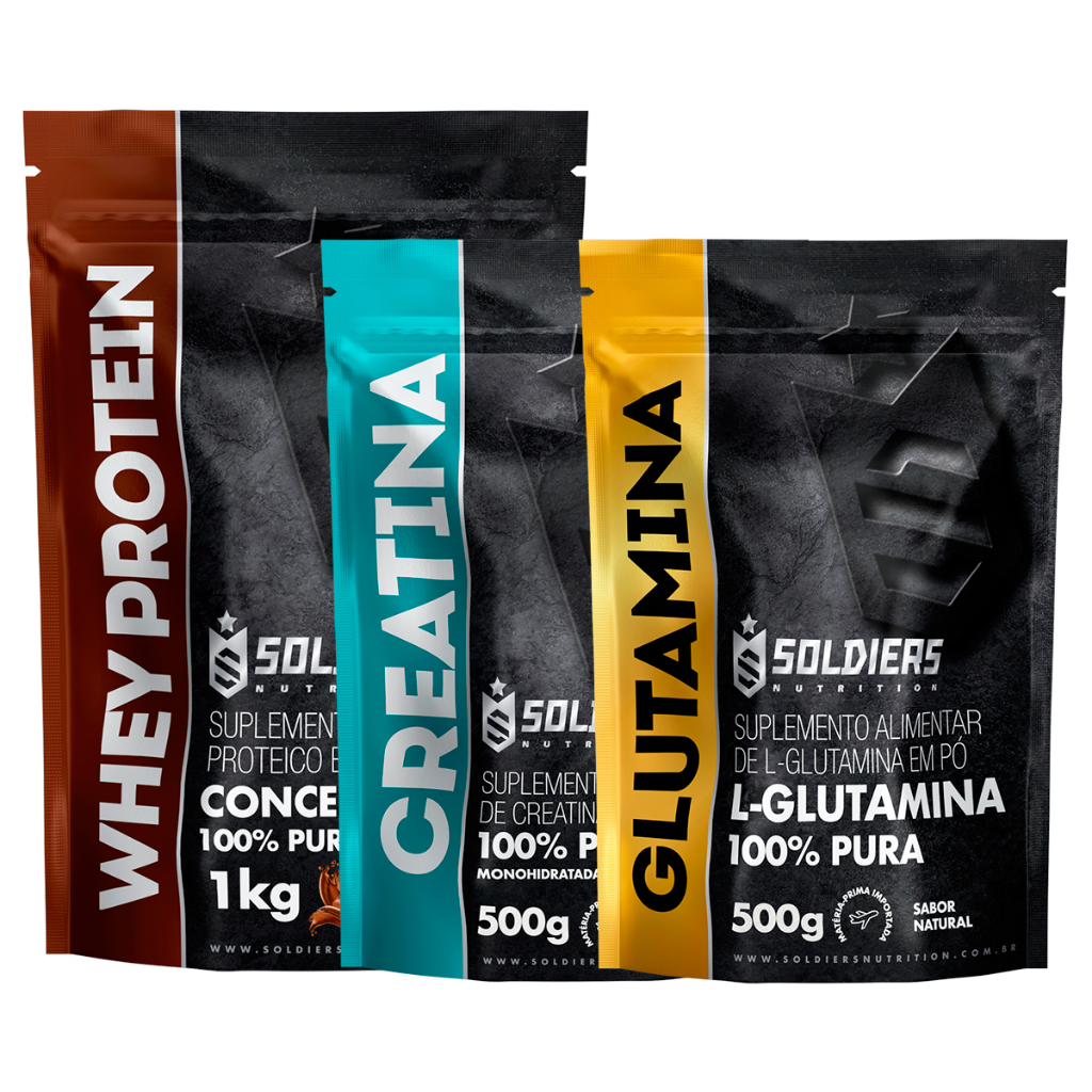 Kit: Whey Protein Concentrado 2Kg + Creatina Monohidratada 500g + Glutamina 500g - 100% Importado - Soldiers Nutrition