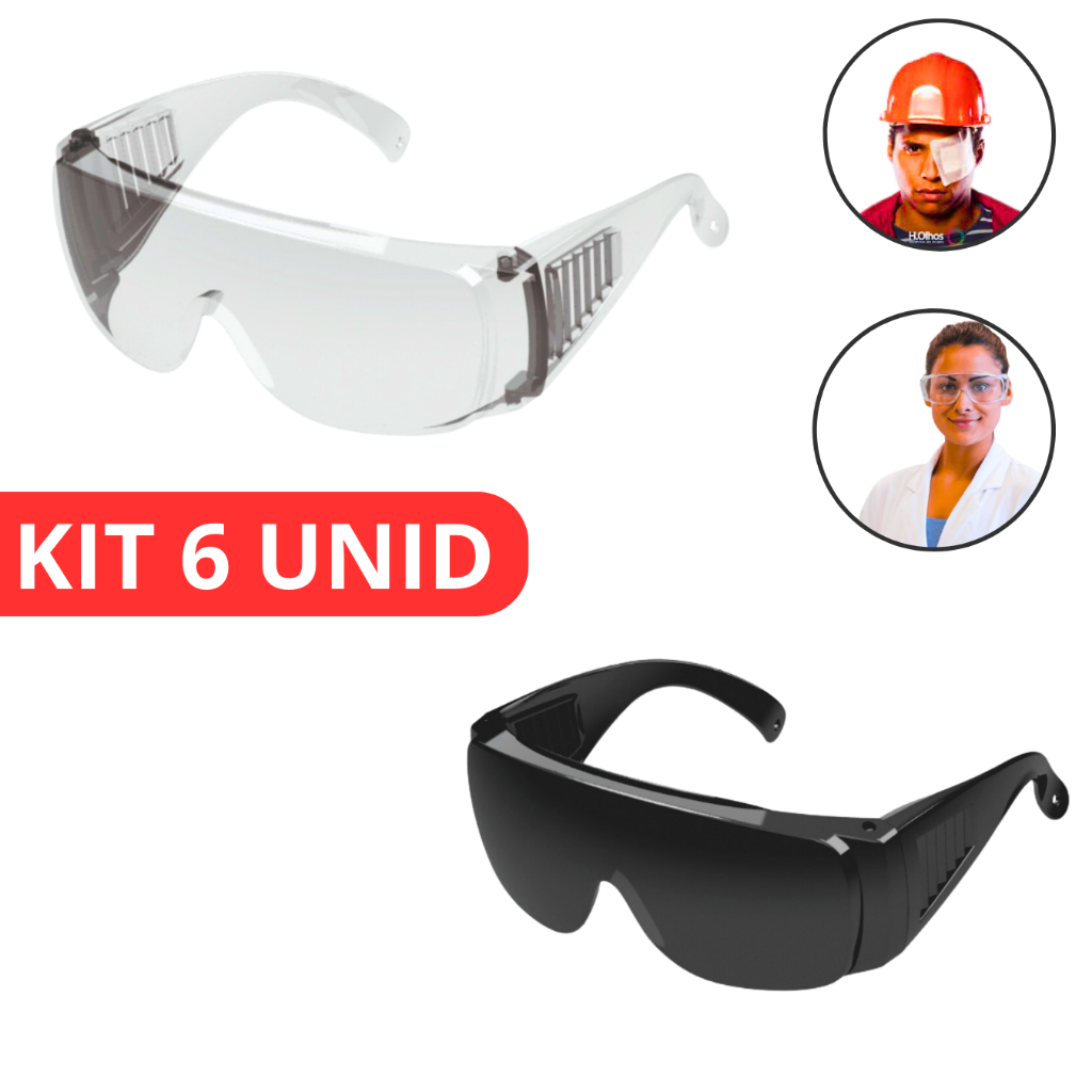 Oculos Epi Segurança Uv Ca Sobrepor Ao De Grau Fume Incolor Cipa Proteção Pessoal kit 6 Unid