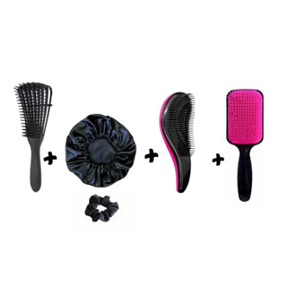 Kit 5 Escova Mágica + Escova Polvo + Escova Raquete + Touca De Cetim + Xuxinha De Cetim