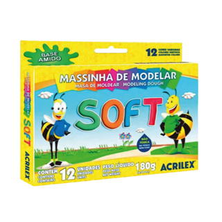 Massa Massinhas de Modelar Acrilex Soft 12 cores 180gr material escolar criança presente em Oferta na Shopee