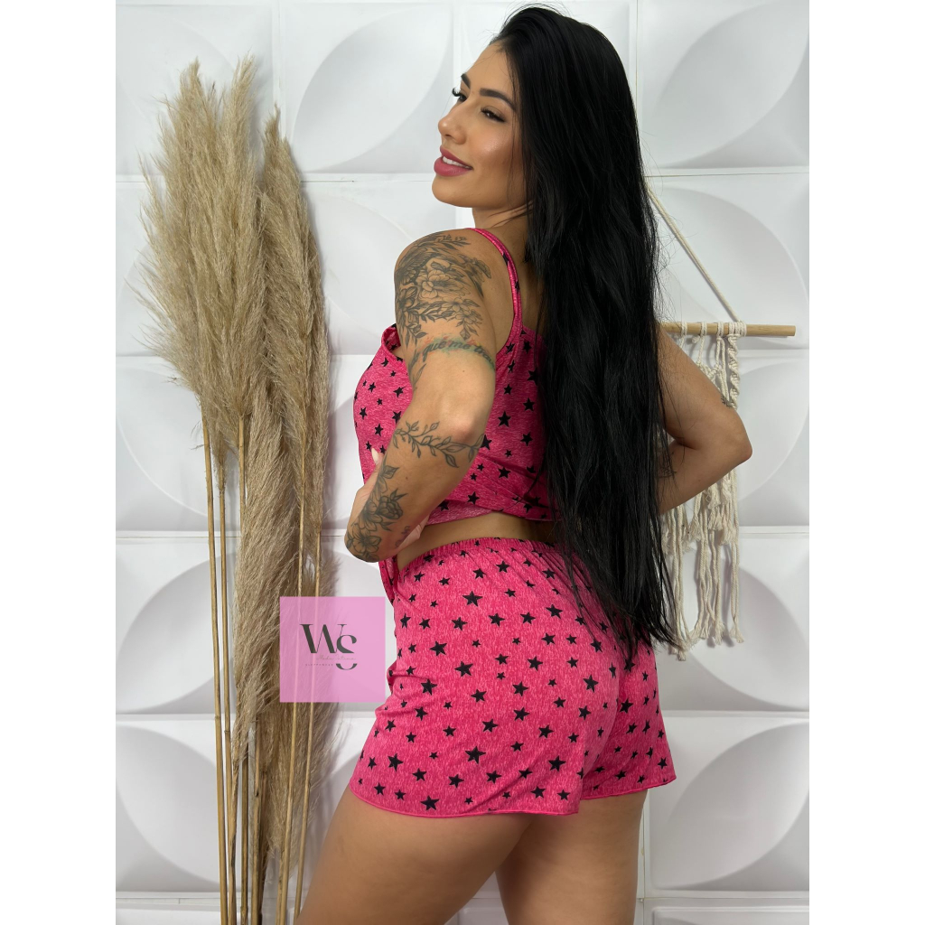 Kit C/2 Pijamas Feminino Baby Doll Liganete Malha Fria Inverno Verão Estampas Variadas