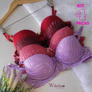 Kit 4 Sutiãs Lingerie Feminina com Bojo Renda Luxo Soutien Sutian em Oferta na Shopee