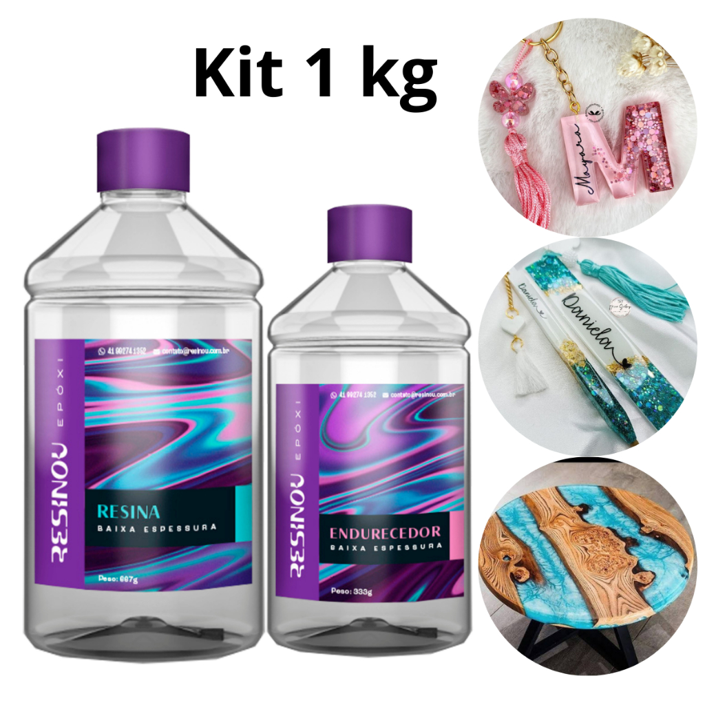 kit RESINA EPOXI liquida cristal para madeira mesa tabua e artesanato - 1 kg