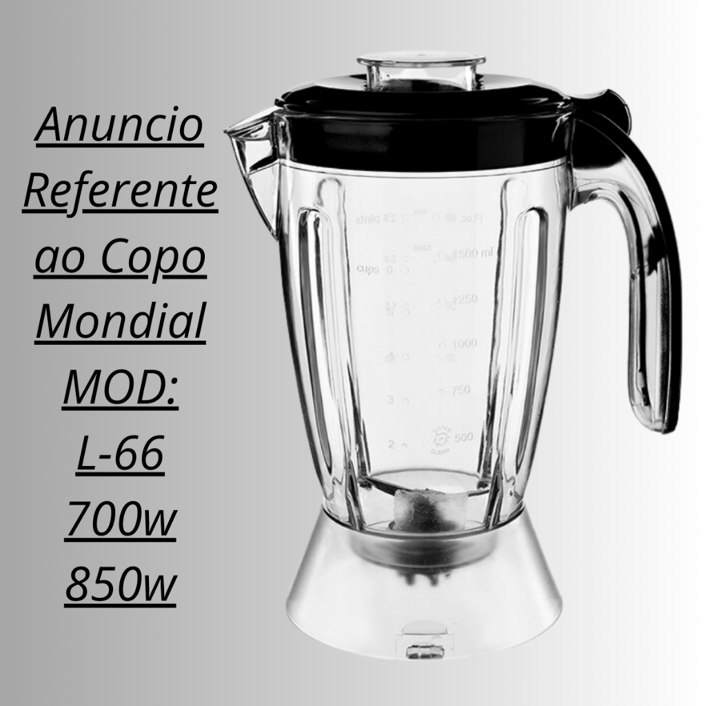 Copo Mondial Liquidificador Eletronic Inox L-66 Cristal Turbo Premium Tampa Preto