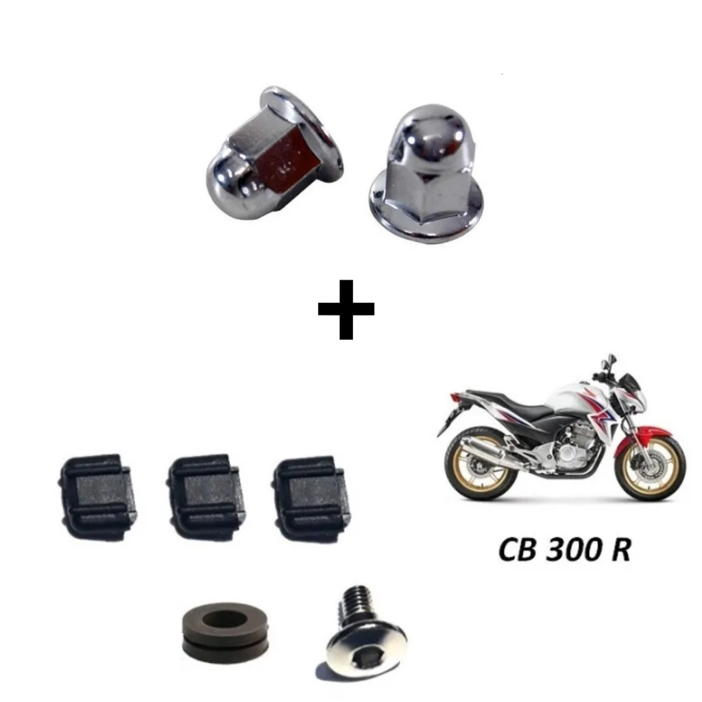 2 porca cega cb 300 + parafuso + coxim protetor escape escapamento