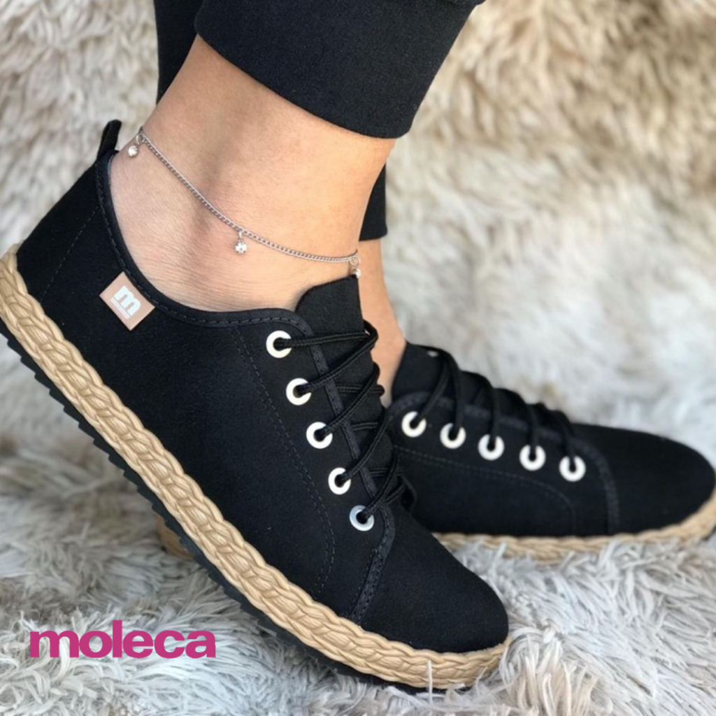 Tênis Feminino Casual com Cadarço feminino camurça preto moleca 303 Presente Dia das Mães — imagem 2 de 2