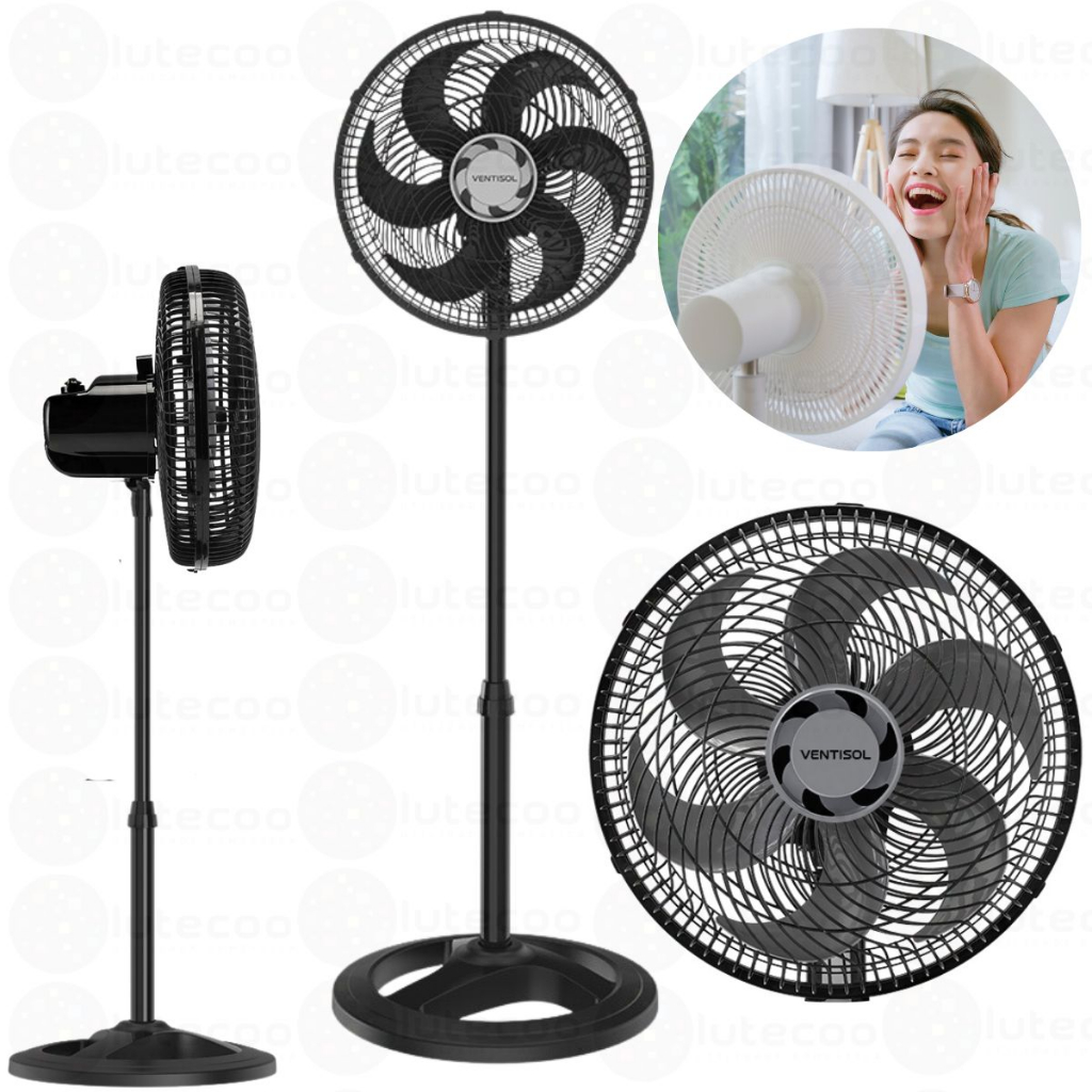 Ventilador de Coluna Preto 30cm Turbo 6 Pás Oscilante Ventisol ventilador de pé