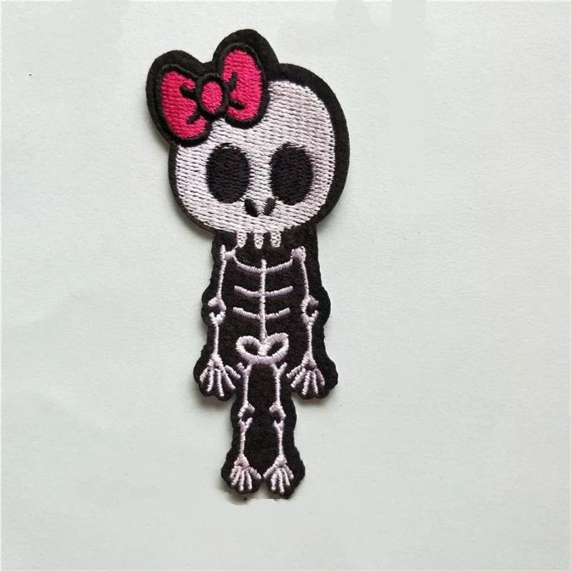 kit 5 Adesivo de Roupa Aplique Patch Bordado Termocolante Esqueleto Caveira Feminina Mexicana